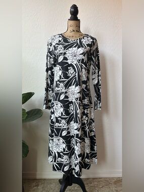 bryn Walker Black and White Rya Ponti Floral Midi Dress